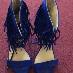 Blue fringe heels